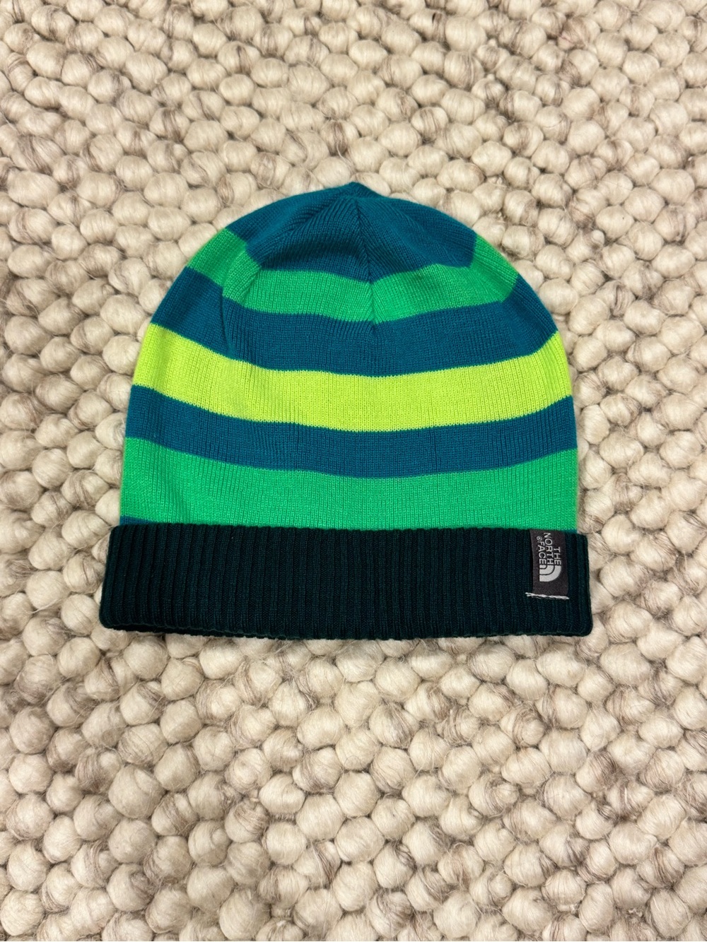 The North Face Green Striped Knit Beanie